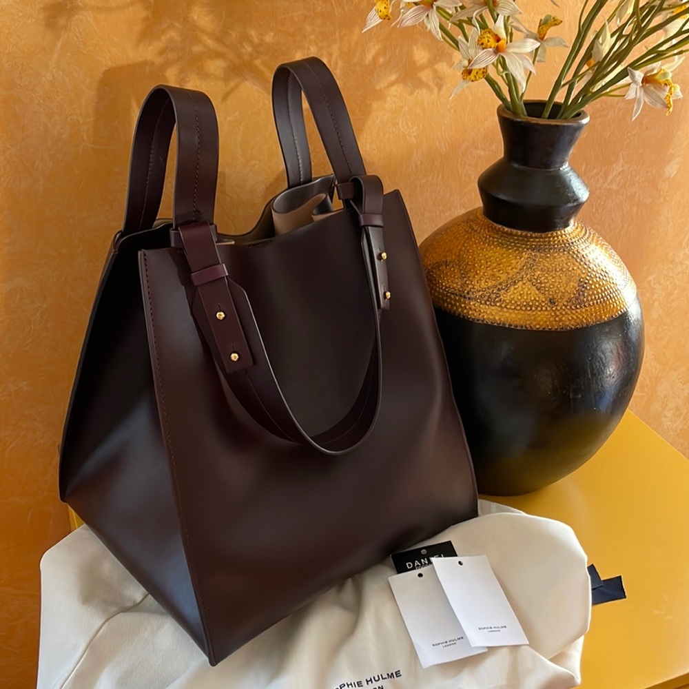 NWT Sophie Hulme Cube Tote Leather Brown